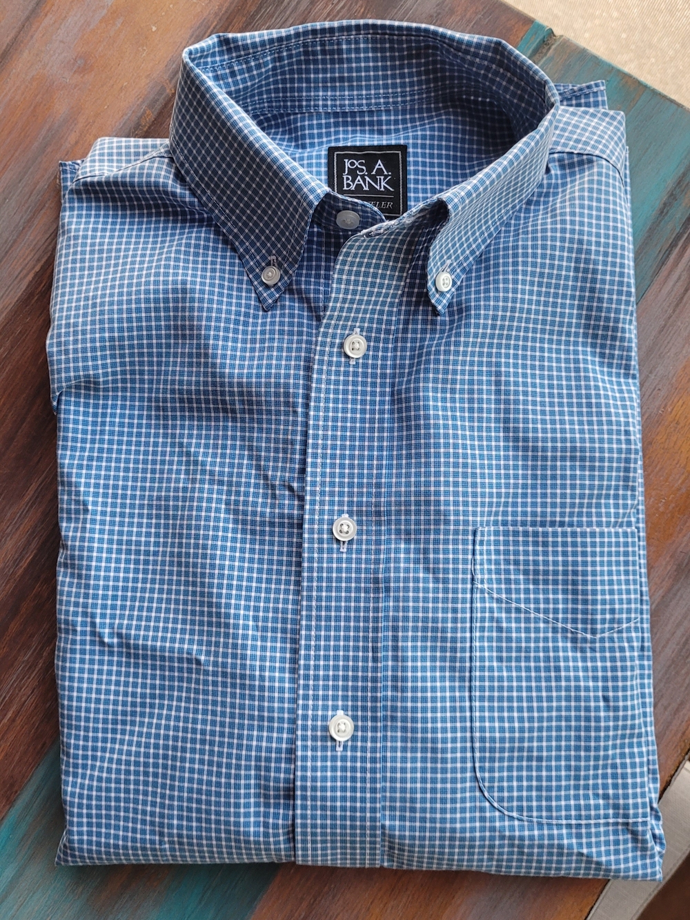 Jos. A. Bank Men's Blue Checked Button-Down Shirt